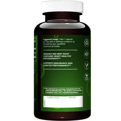 MRM red beet capsules close-up showing nitrate-rich formula for gym-friendly energy.