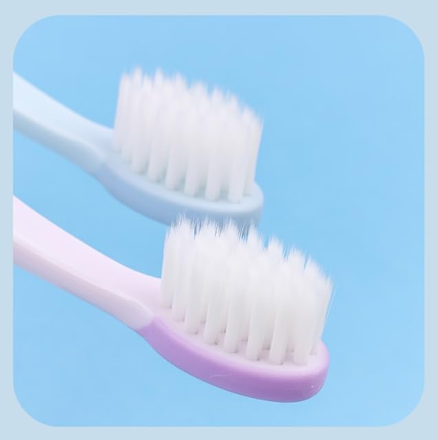 Kid-sized toothbrush in blue and purple with compact head