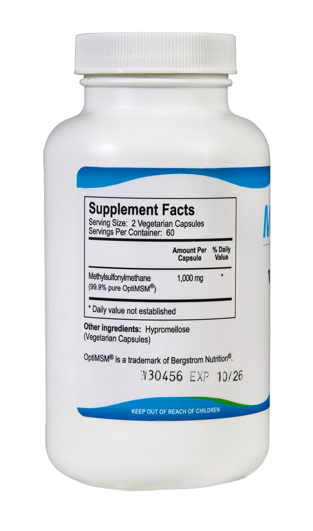 OptiMSM purity process branding on label