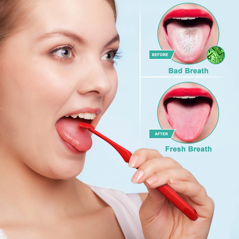 Close-up of pink Mspan tongue scraper for adults