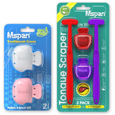 Mspan tongue scraper pair in white and pink for adults - two-pack