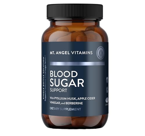 Product packaging showing Mt. Angel Vitamins Blood Sugar Support