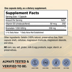 Cap and capsule close-up of Mt. Angel Vitamins D3 2000 IU with bromelain