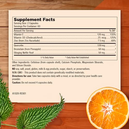 Close-up of Mt. Angel Zinc Quercetin with Bromelain bottle label