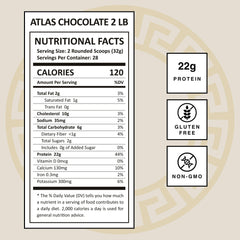 Mt. Athos Performance Atlas chocolate powder scoop highlighting convenient serving sizes for post-workout recovery.