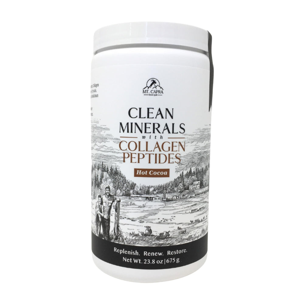 Mt. Capra Clean Minerals with Collagen Peptides container and scoop