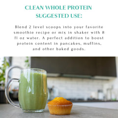 Mt Capra Clean Whole Protein shake in glass with fresh fruit