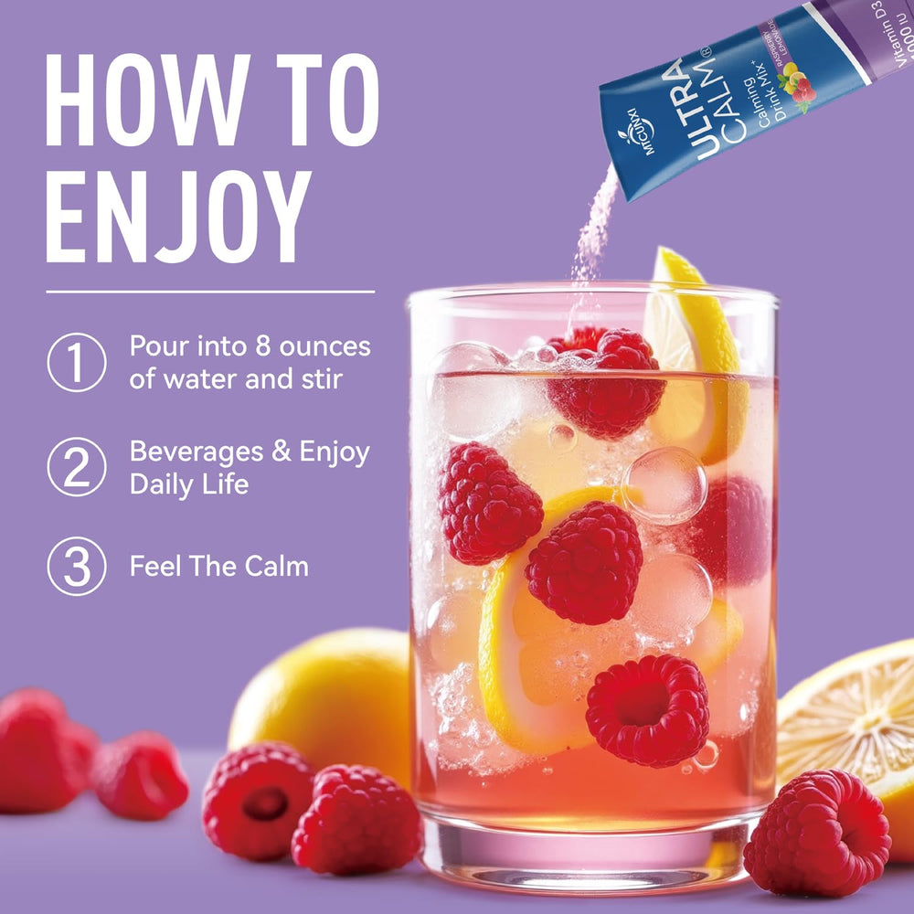 Prepared MTCUNXI UltraCalm Raspberry Lemonade drink in a glass