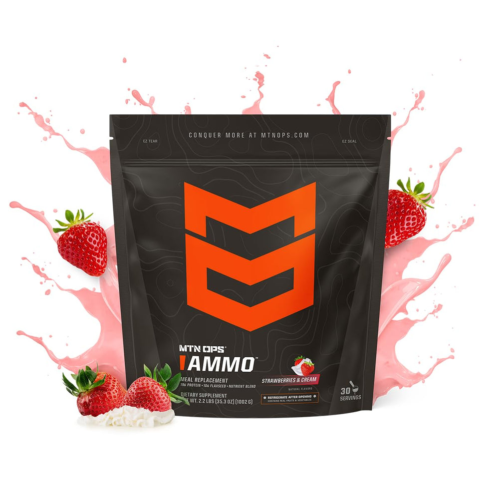 MTN OPS Ammo scoop pouring into glass demonstrates quick, convenient shake for busy days