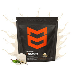 MTN OPS Ammo Vanilla nutrition panel highlights 19 g protein per serving and fiber