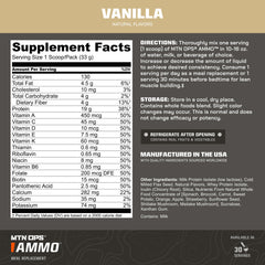 MTN OPS Ammo Vanilla protein serve dissolves smoothly for a satisfying shake