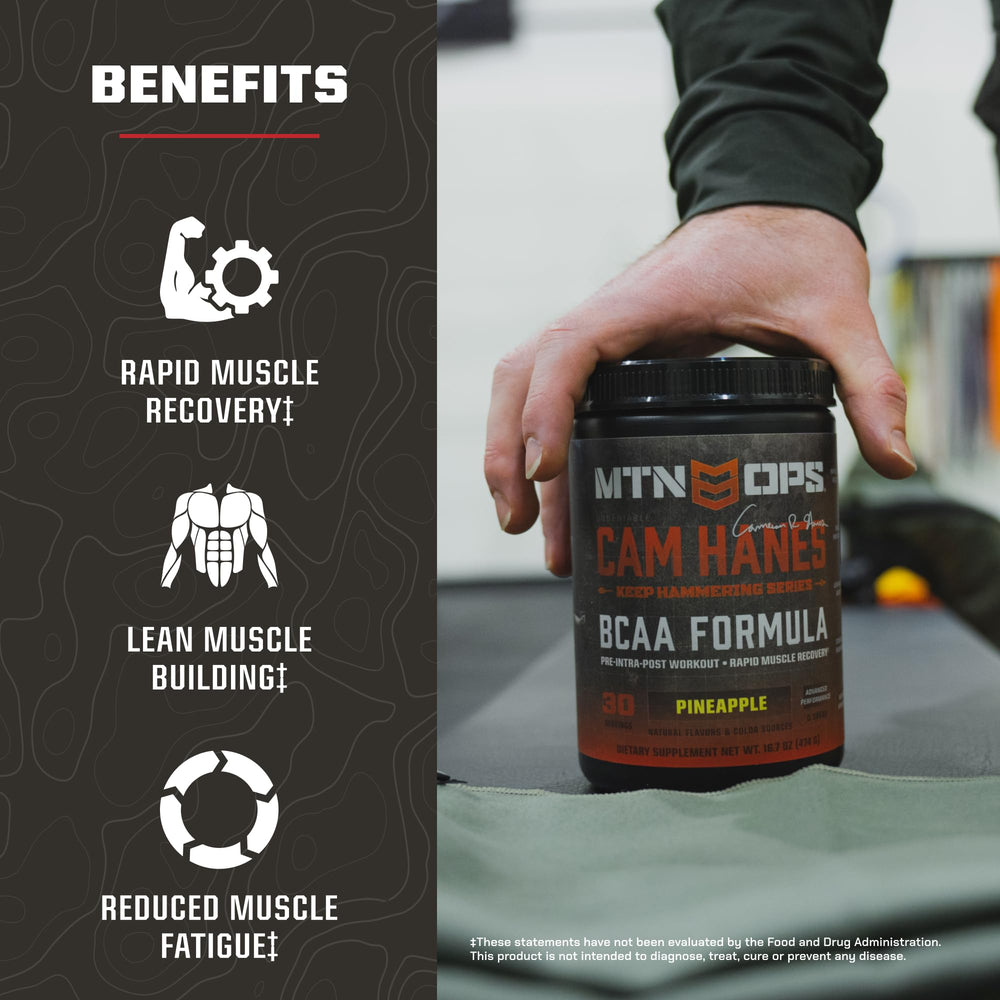 MTN OPS BCAA Powder scoop showing precise dosing for portions