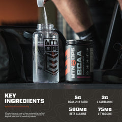 MTN OPS BCAA powder 2:1:1 ratio chart explains amino balance for training