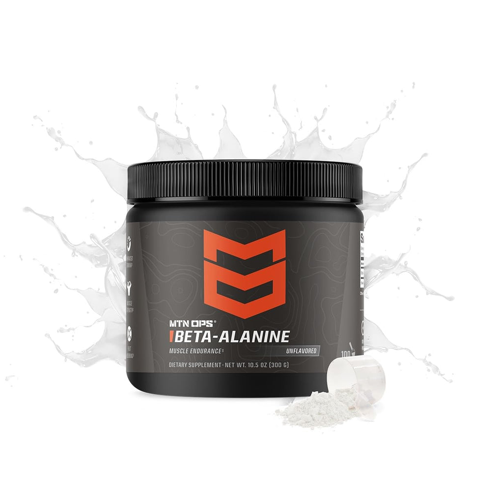 MTN OPS Beta Alanine powder scoop ready for measuring pre-workout stamina boost