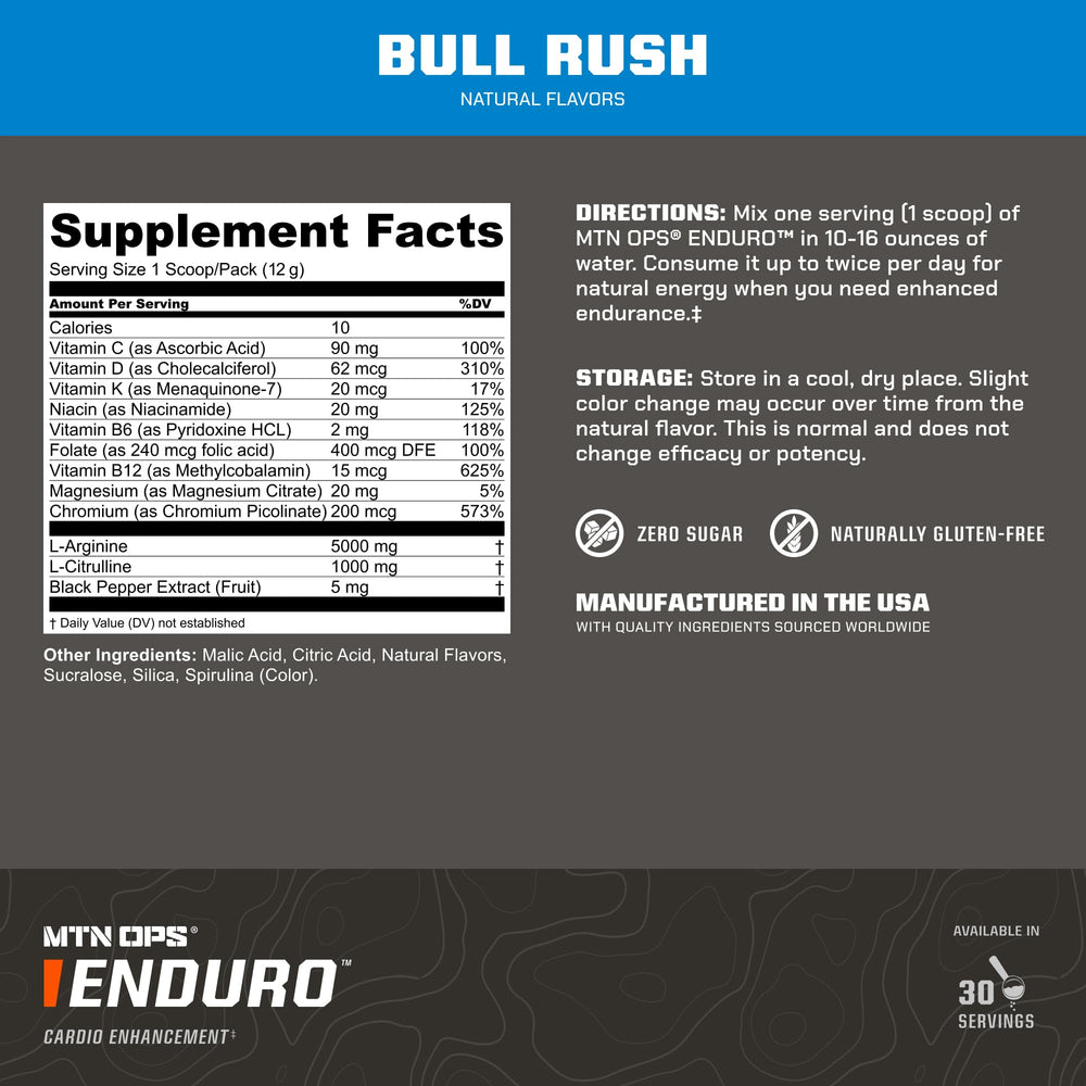 MTN OPS Enduro athlete-use scene emphasizes caffeine-free performance during workouts.