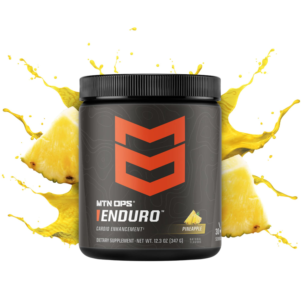 MTN OPS Enduro mixed in water with pineapple flavor for quick, refreshing use.