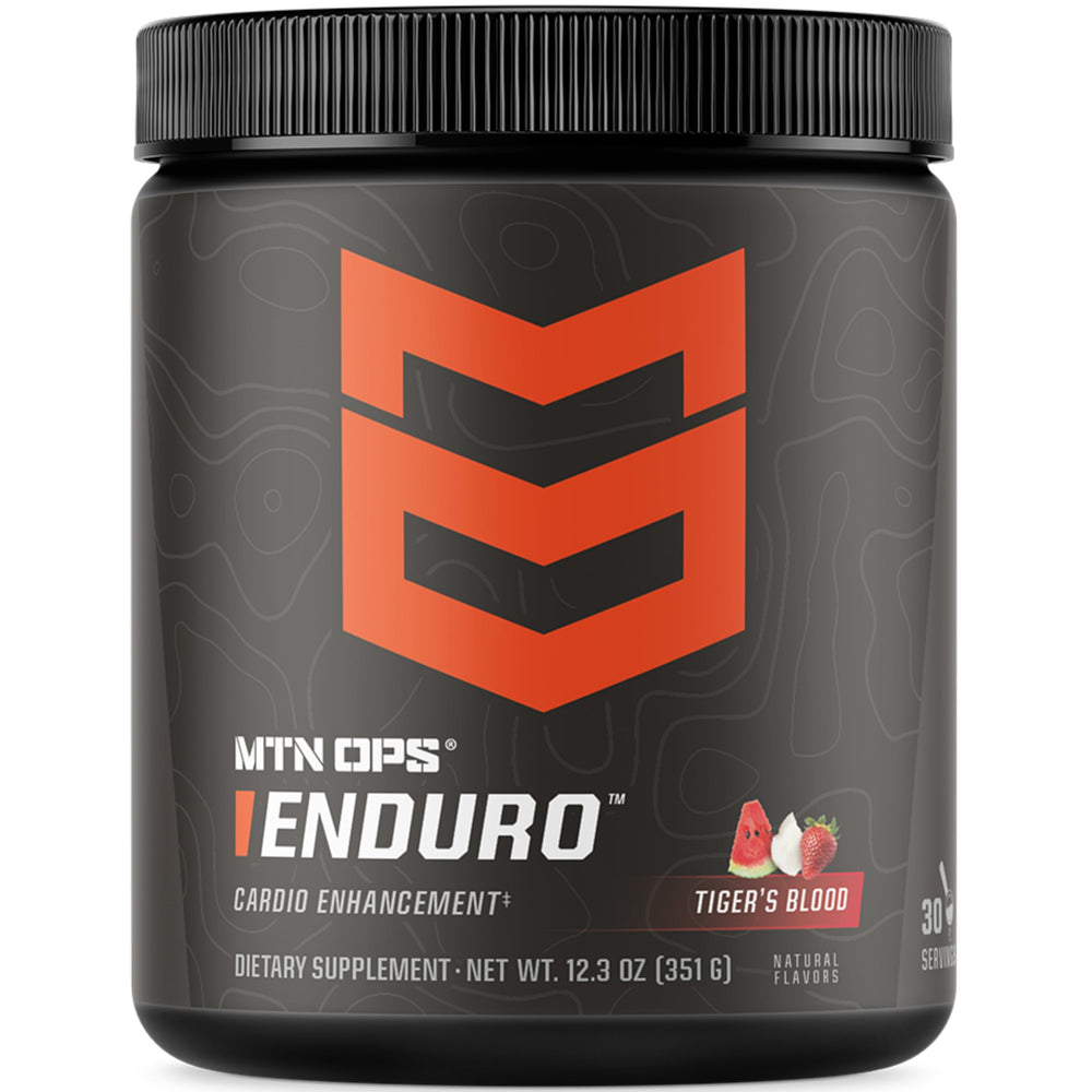 MTN OPS Enduro nitric oxide bottle with Tiger's Blood label supports hydration during workouts