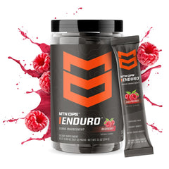 MTN OPS Enduro Raspberry scoop dispense shows precise dosing for hydration-focused sessions.