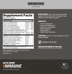 Back label of MTN OPS Immune Capsules bottle