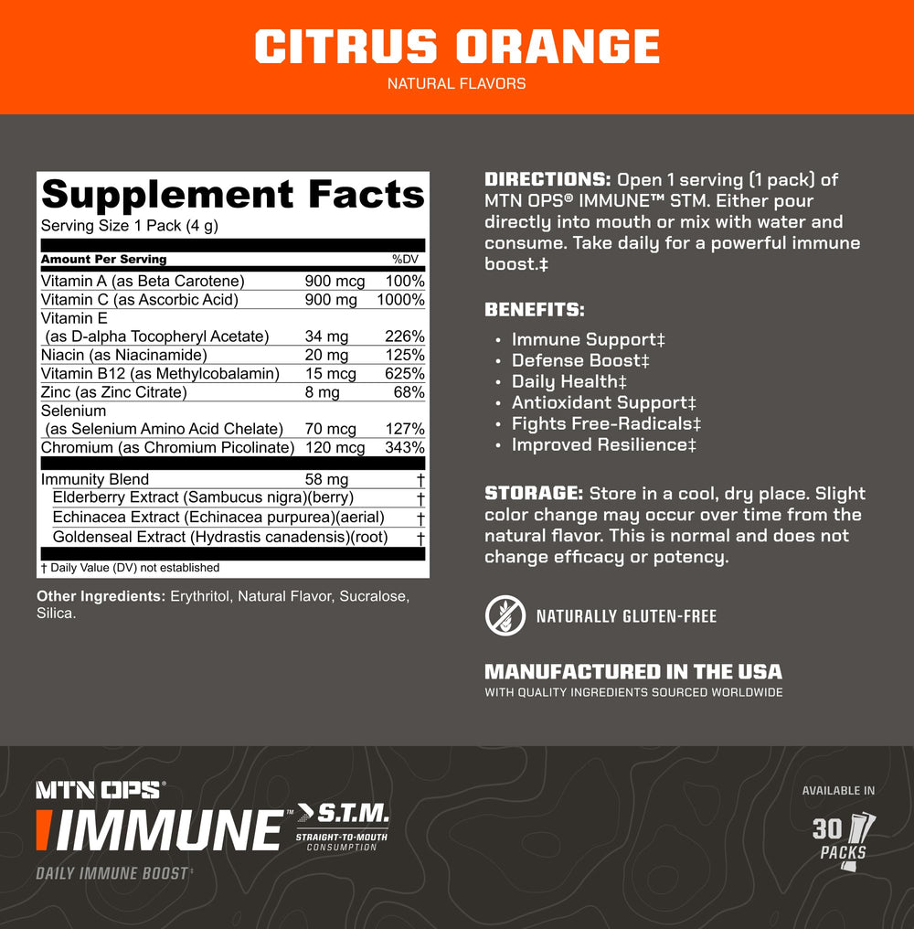 MTN OPS Immune STM Citrus powder drink mix product label