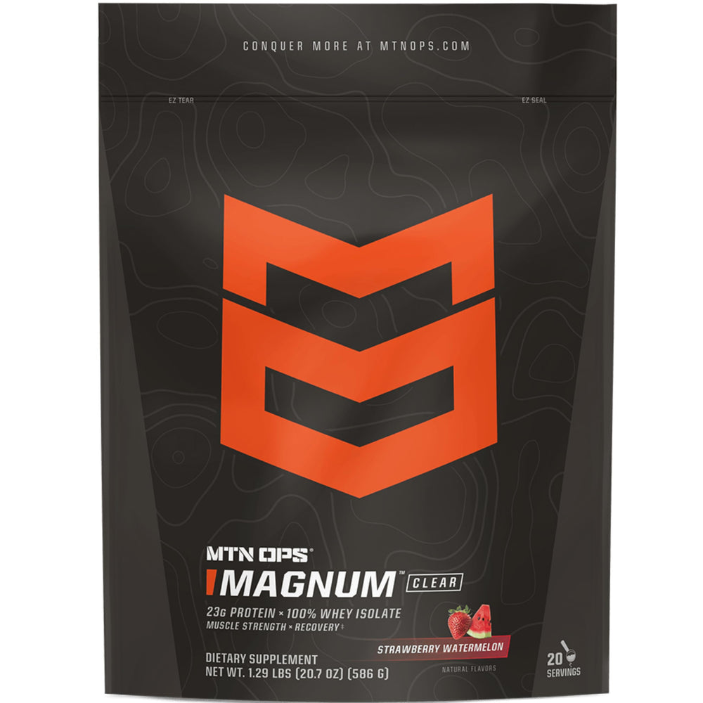 MTN OPS Magnum Clear Whey pours a crystal-clear protein drink for quick refreshment.