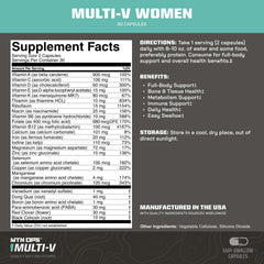 Close-up of MTN OPS Multi-V Women multivitamin capsules