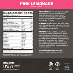 Ingredients list for MTN OPS Yeti Mode Pink Lemonade