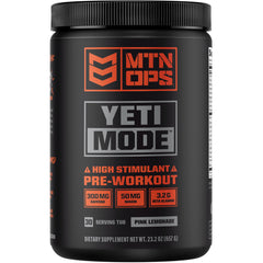 MTN OPS Yeti Mode Pink Lemonade pre-workout tub front view