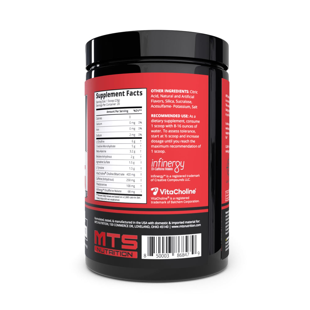 Front view of MTS Clash Pre-Workout packaging