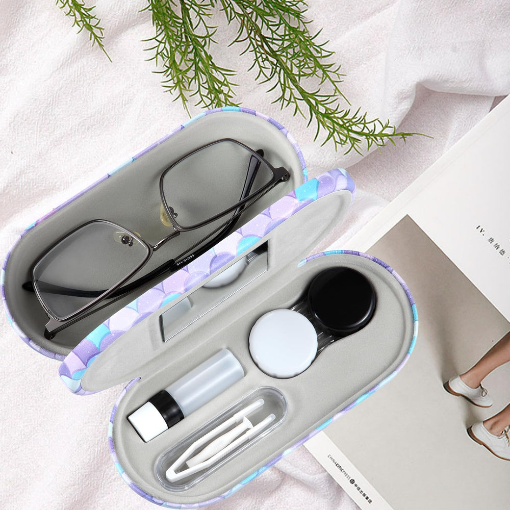 Double-sided lens case opened showing storage compartments