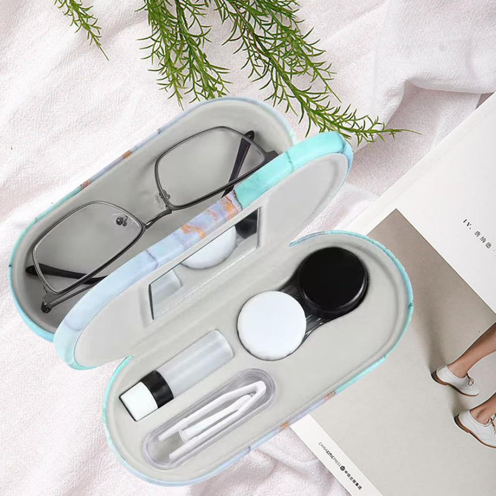 Double-sided design storing glasses and contact lenses