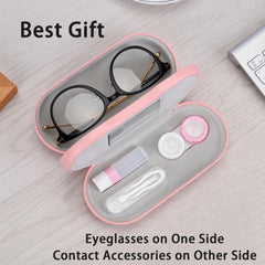 Interior view with mirror for contact lens removal in pink case