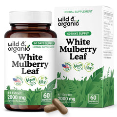 Front view of Wild & Organic mulberry leaf extract capsules bottle