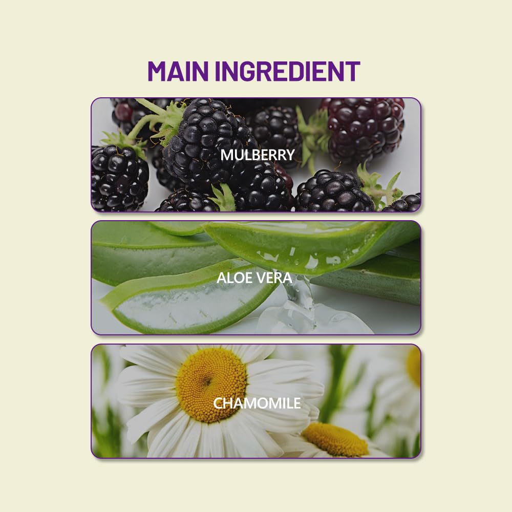 Herbal ingredients including mulberry, aloe, and chamomile