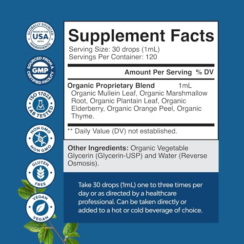 Close-up of mullein drops label showing organic ingredients