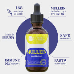 Label on Mullein leaf extract drops bottle with respiratory support