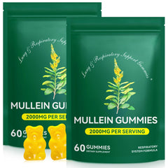 Bottle of Mullein Gummies for Lung Detox with gummies on white