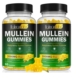 Bottle of 120 count mullein gummies for lungs with pear flavor