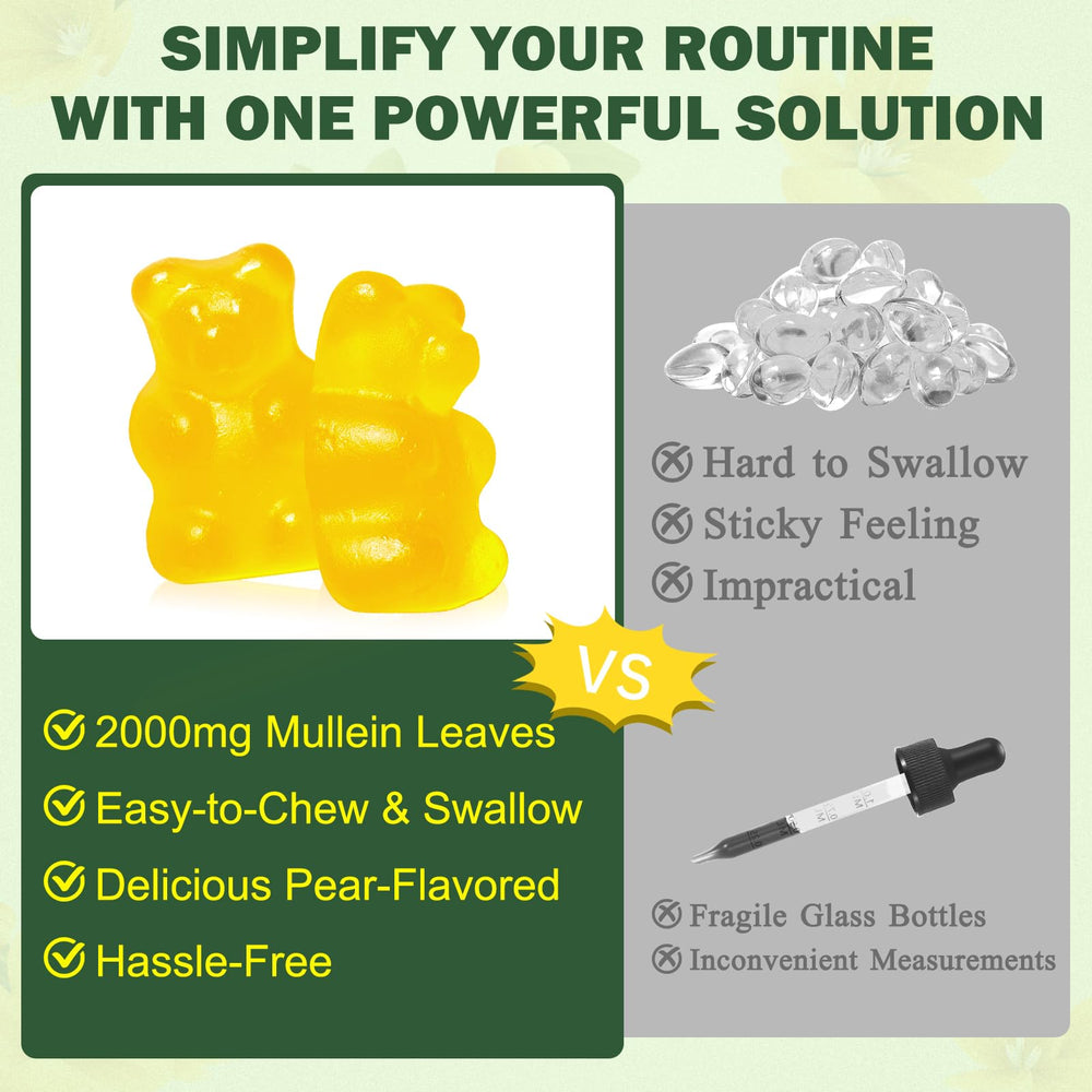 Natural mullein leaf extract gummies showing pear flavor