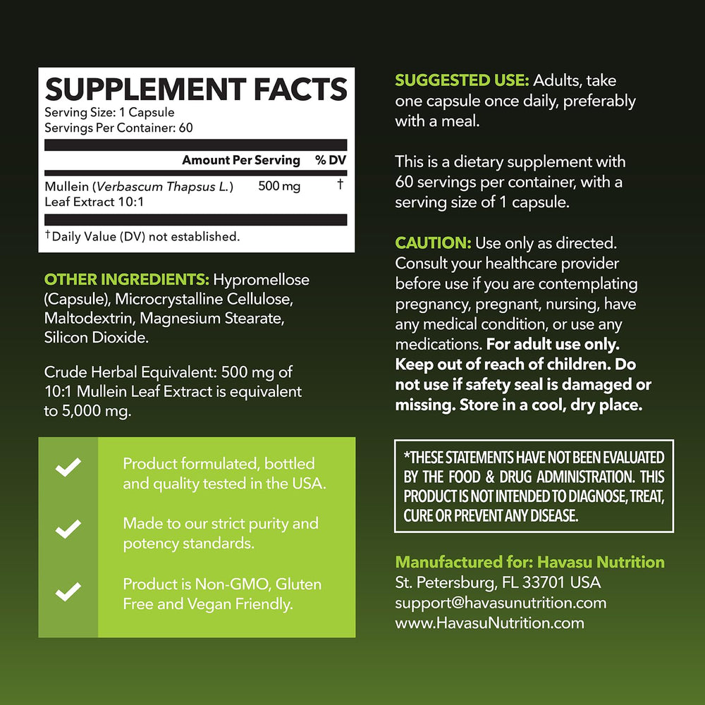Close-up of mullein leaf extract capsule