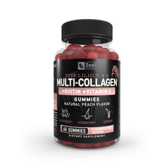 Front view of Multi Collagen Peptides Gummies bottle with peach flavor