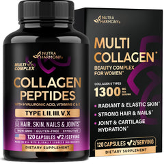 Product image: Multi Collagen Peptides with hydrolyzed Types I-V-X and 1300mg serving with hyaluronic acid