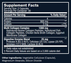 Ingredient overview showing hydrolyzed bovine, fish, chicken bone broth and eggshell membrane collagen