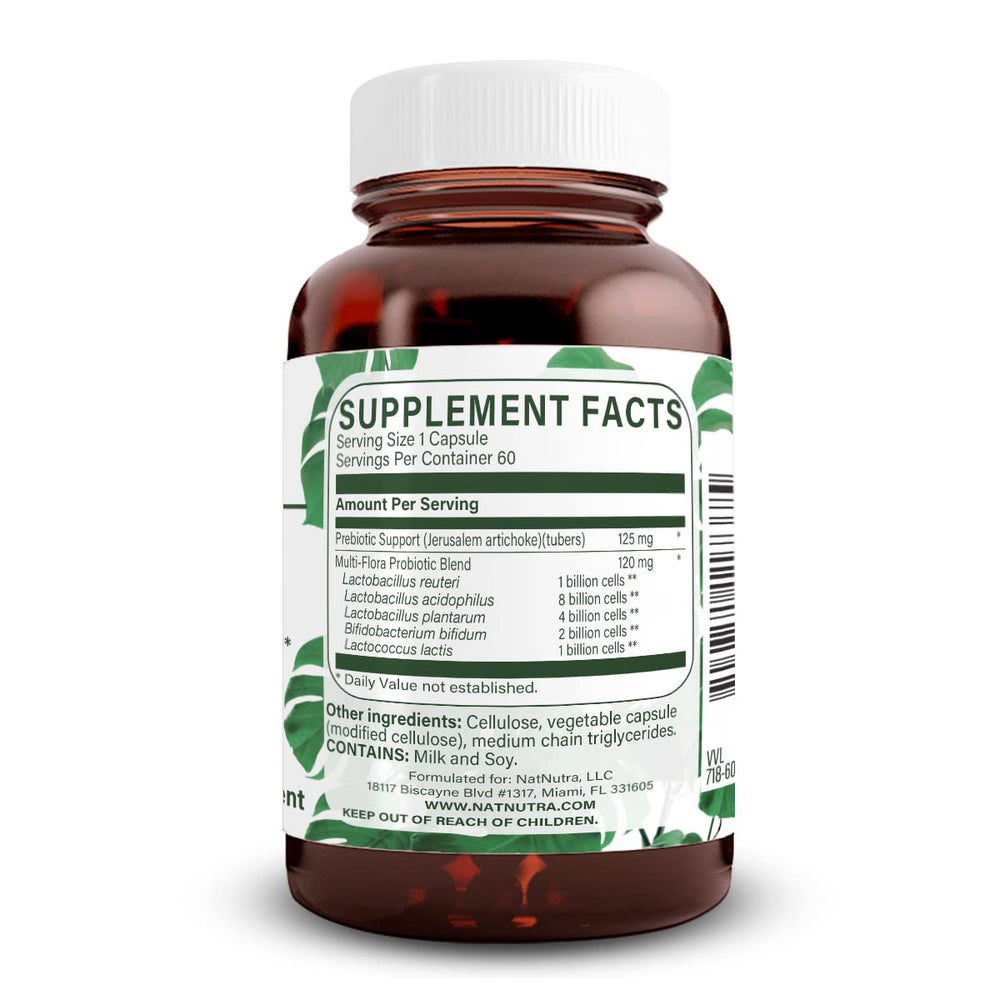 Close-up of probiotic capsule ingredients showing multiple strains