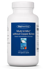 Bottle of Allergy Research Group Multi-Vi-Min Copper & Iron Free multivitamin