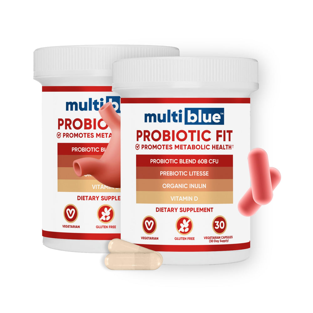 Front label of MultiBlue Probiotic Fit bottle