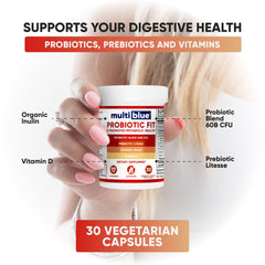 MultiBlue Probiotic Fit Vitamin D3 image points to added daily wellness support.