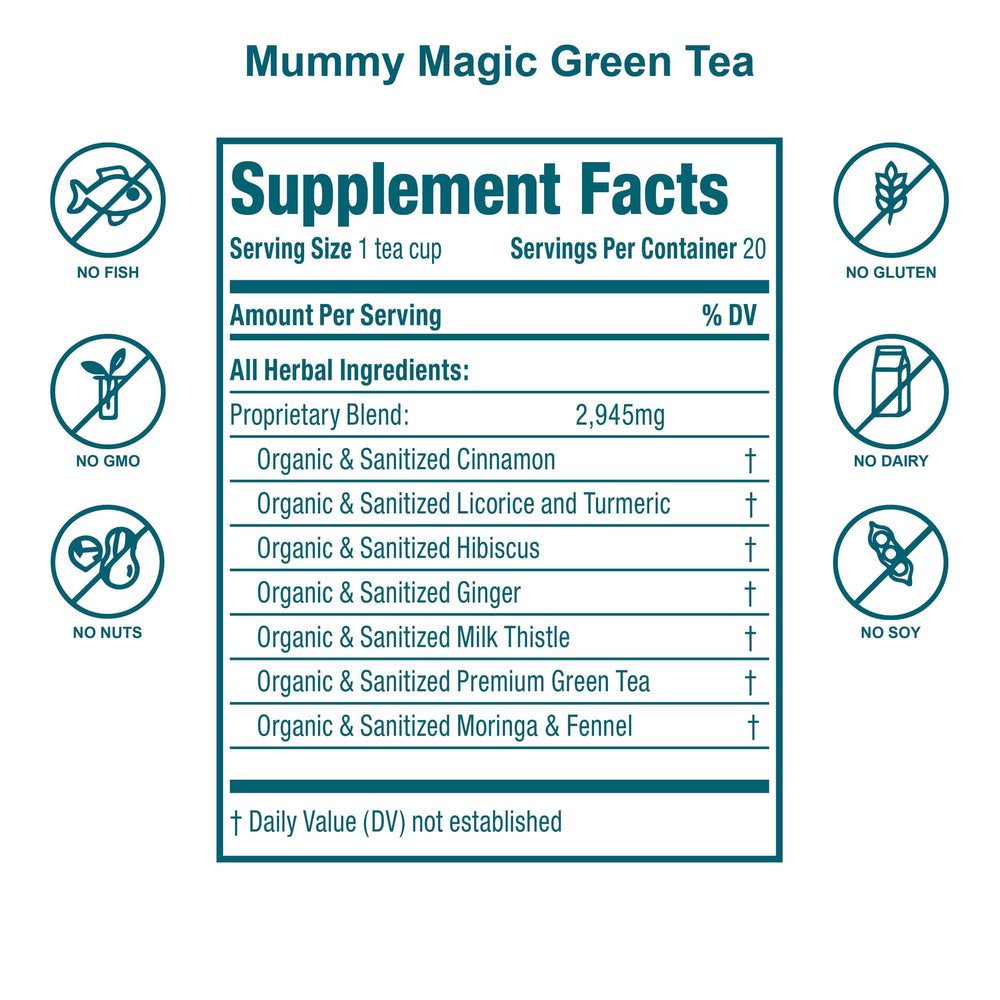 Mummy Magic Slim Tea brew cup steeping for a soothing, caffeine-free moment