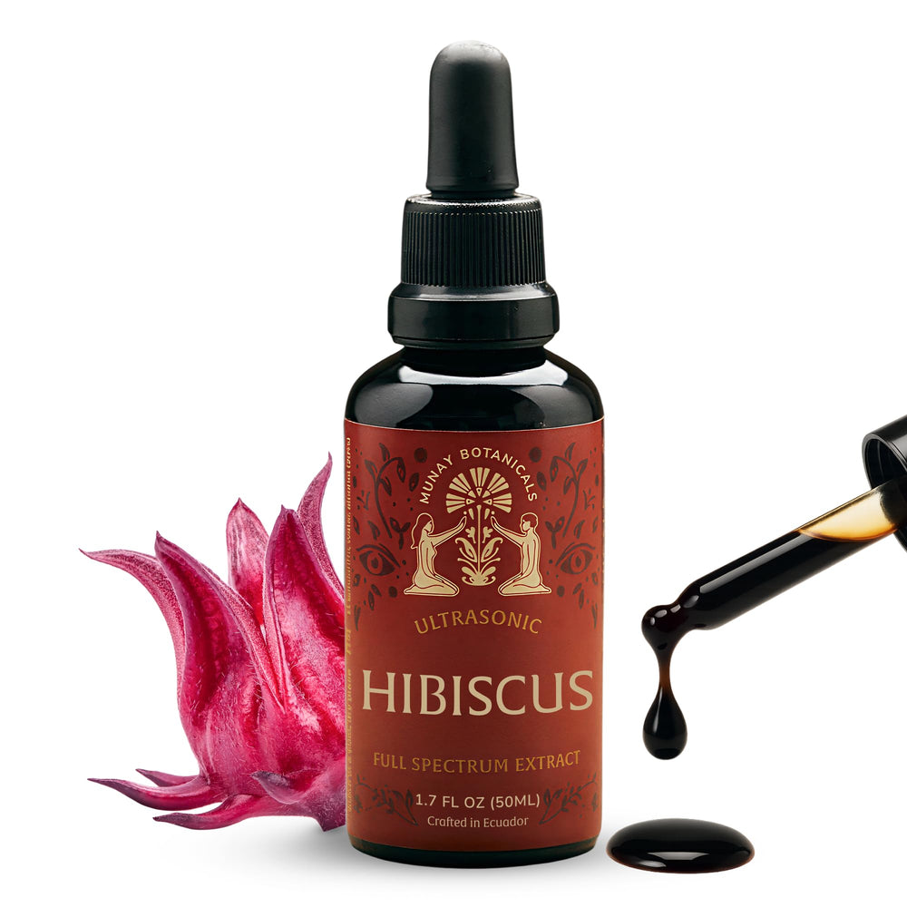 Munay Botanicals Hibiscus Extract bottle label with antioxidant-rich flor de Jamaica for daily hydration