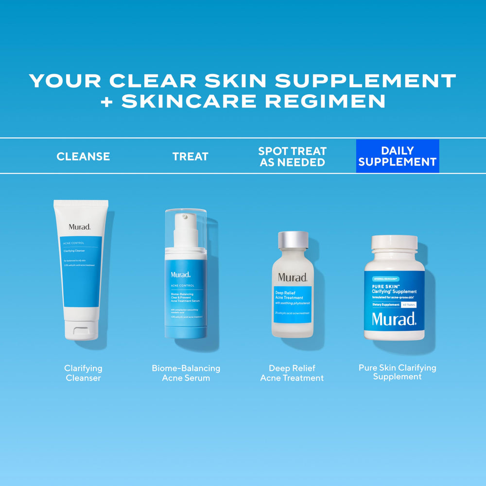 Stress relief concept alongside Murad Pure Skin Acne Supplements